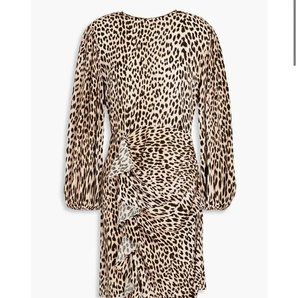 Maje Clair Leopard Print Ruffle Mini Dress Long Sleeve Animal Print Crepe XS NWT - Picture 10 of 14